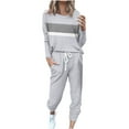 thumbnail image 3 of Eryao Color Block Lounge Set Women Long Sleeve Crewneck Tops and Drawstring Jogger Pants Sweatsuits 2024 Winter Fall Lightweight Tracksuit Outfits Lightning Prime Today,Gray,XXL, 3 of 6