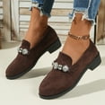 thumbnail image 4 of Coffee Women'S Adorned Loafers Circular Toe With Accents Tie-Up Design Flat Sole Thick Low Heel Cozy Fit For Indoor And Outdoor Use Flock Material, 4 of 8