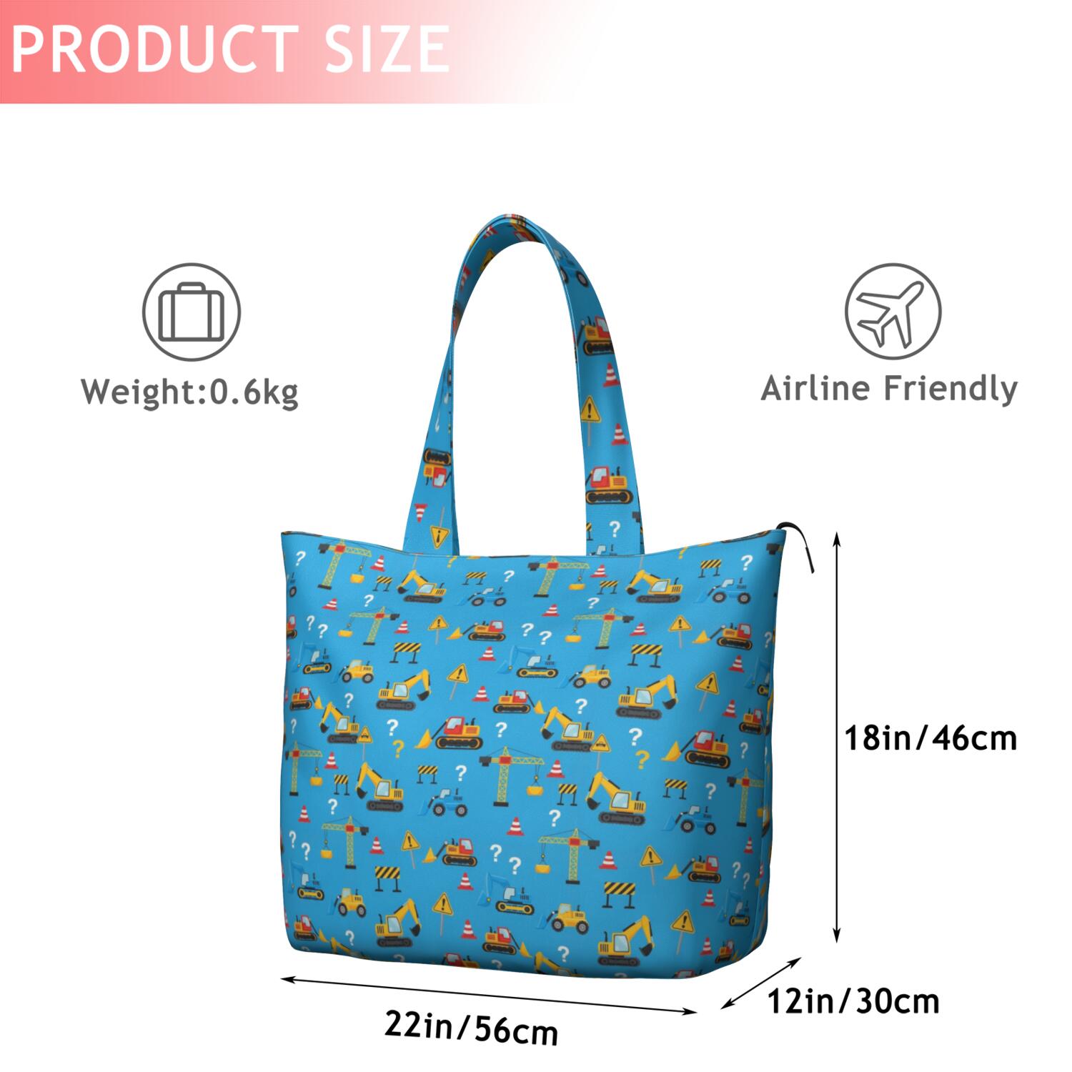 Cartoon Construction Vehicles Question Marks Travel Tote Bags for Women Carry On,Large Weekender Bags for Women Travel,Multi Functional Duffle Bag for Work,Shopping,Sports