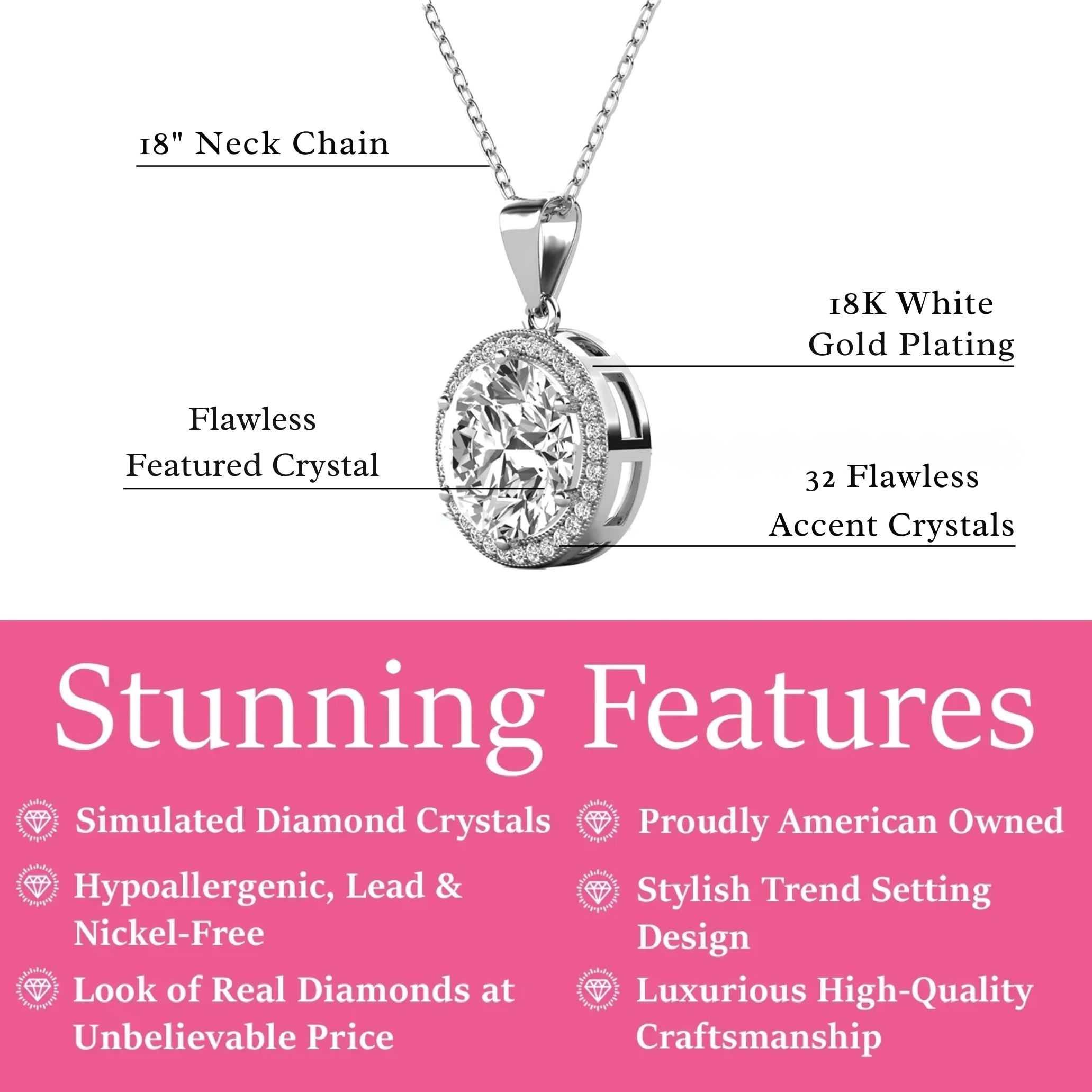 Cate & Chloe Sophia 18K White Gold Halo Necklace photo 3