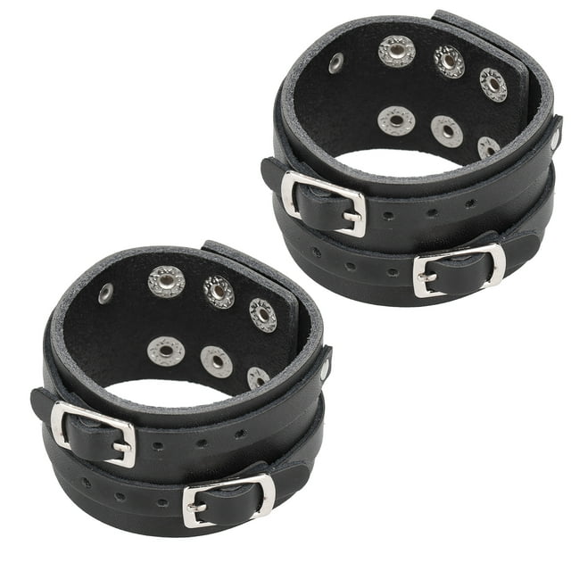 2 uds Pulsera Ancha de Cuero Bling Bling Ajustable Punk Color como se muestra