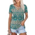 thumbnail image 1 of Túnica de manga corta con cuello en V de verano Impreso Criss Cross Camiseta casual Blusa de moda Tops para mujer Verde M, 1 of 6