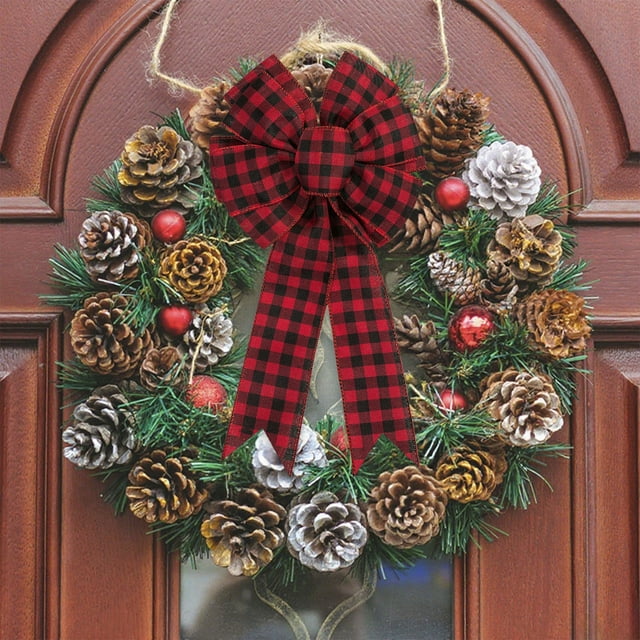 Red Christmas Wreath Bow, Pre-Tied Bow for Christmas Tree Garland and Outdoor Decoration, Swag Wreath Garland for Fall and Winter Akmoler | Polyester, Red