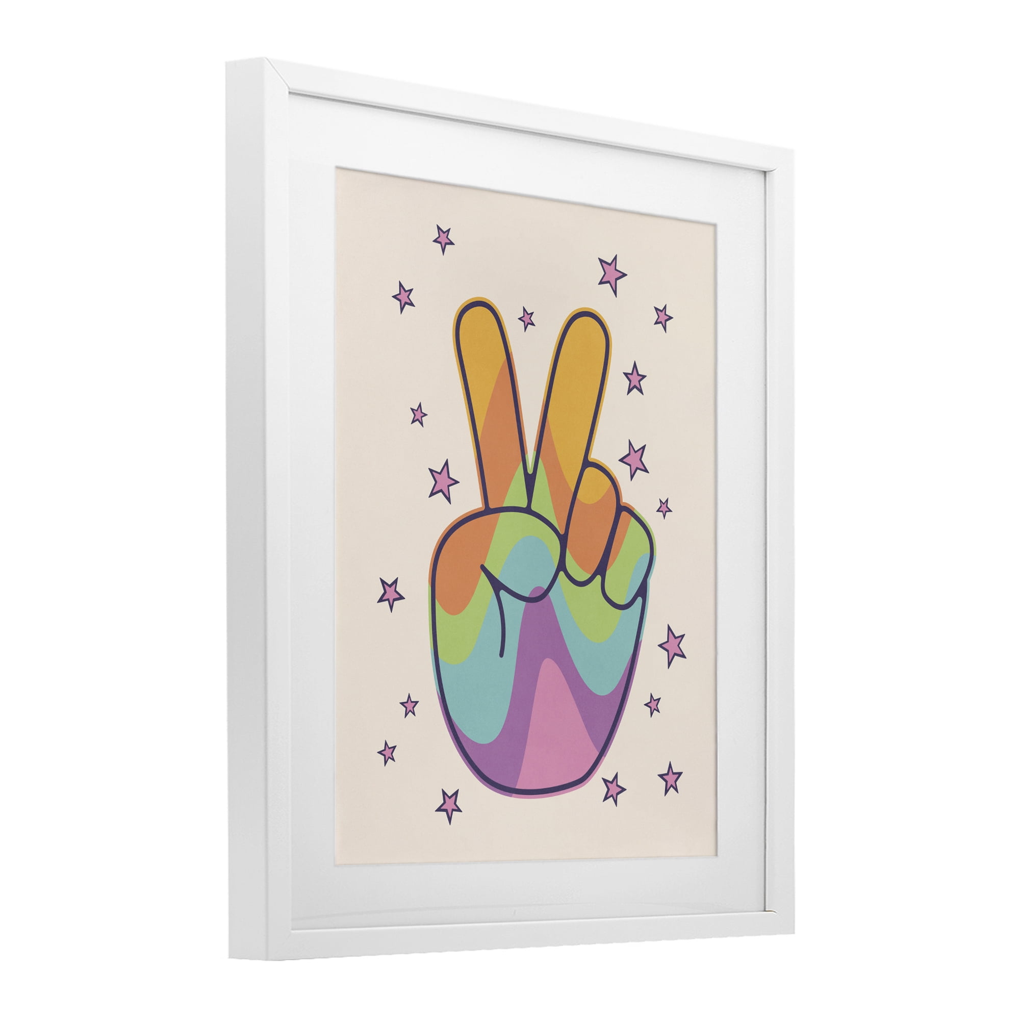 Stupell Industries Peace Sign Retro Rainbow White Framed Print Under Glass, design by LSR Design Studio