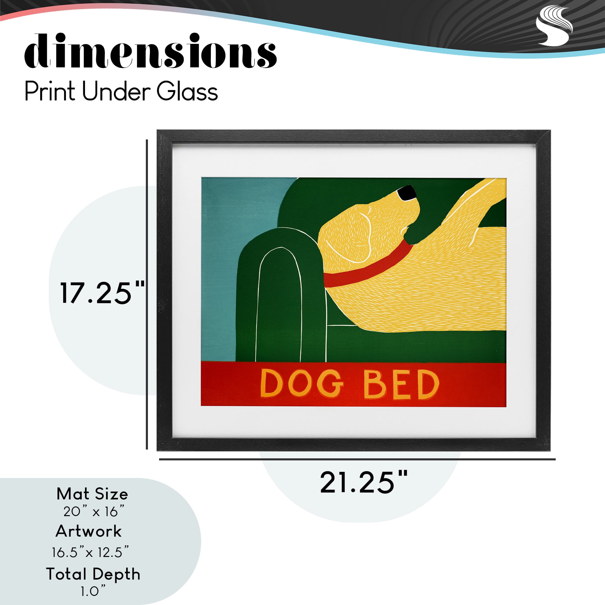 Dog Bed Labrador Black Framed Print Under Glass, design by Stephen Huneck