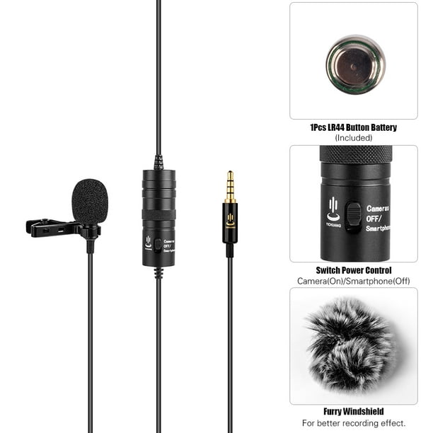 Professional Lavalier Clip-on Microphone Mic 3.5mm Câble de 6 mètres avec  adaptateur 6.35mm Pare-brise pour iPhone 6 / 6P Samsung Huawei Smartphone  Tablet Ordinateur portable pour Canon Sony Nikon Cam 