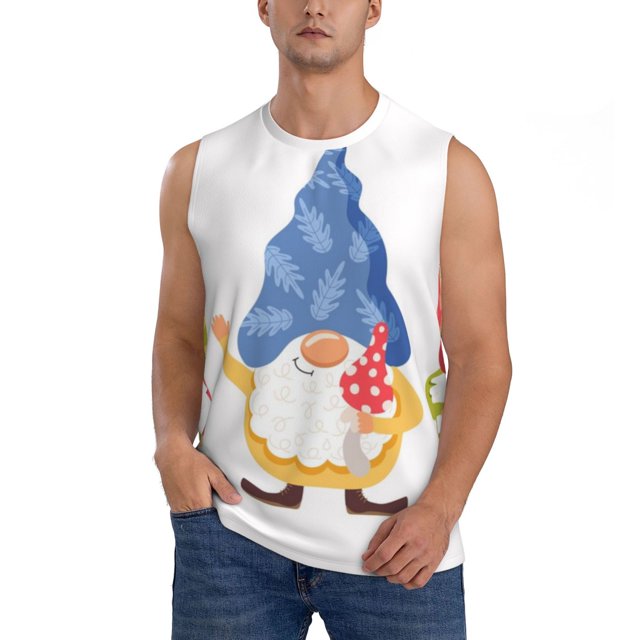 Fotbe Autumn Funny Gnomes Men's Camiseta sin Mangas Estampada para Hombres, Playera Casual para Gimnasio, Entrenamiento, Playa-X-Large