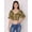 Brown, variant on DressBerry Women's Printed Crop Top Blouse Balloon Sleeves Broad V Neck Casual Summer High Rise Short Slip Ontop