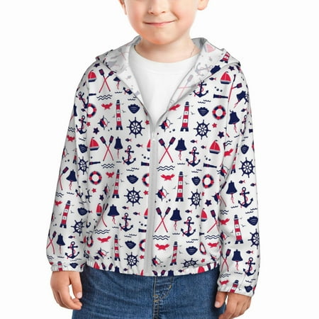 

Vsdgher Sailing Marine Travel Kids Sun Protection Hoodie with Zip Rash Guard Tops Children s Long Sleeve Sun Protection Clothing - 18 Months