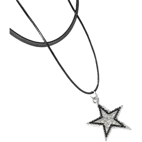 Layered Star Choker Necklace for Women Vintage Star Necklace Black Leather Choker Necklace Gothic Rhinestone Star Adjustable Necklaces for Women Gifts Jewelry Accessory