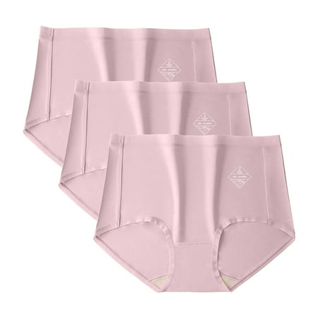 Arnsht 3PC Solid Color Women s Panties Women High Waist Silk Underpants Plain Soft Breathable Comfortable Underwear Pink XL