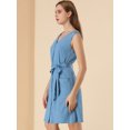 thumbnail image 2 of Allegra K Vestido sin mangas con botones en la cintura y lazo de cambray con cuello en V y bolsillo para mujer Azul XS Unique Bargains Casual, 2 of 6