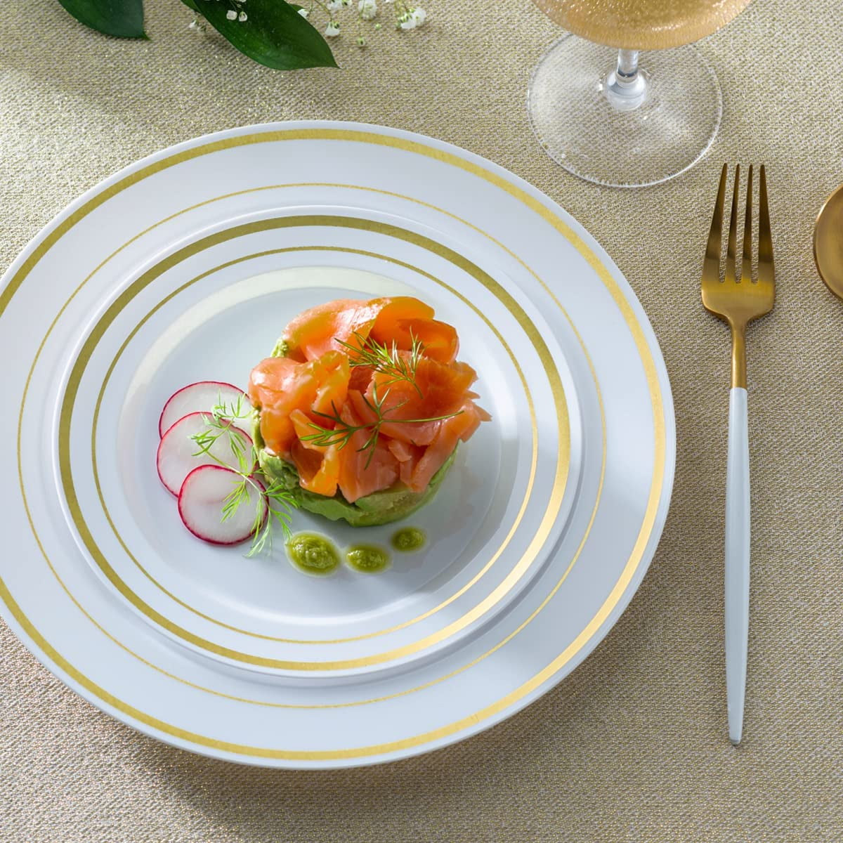 Gusto Fancy Plastic Plates Disposable Dinner Plates & Salad Plates Set, 60-Pack