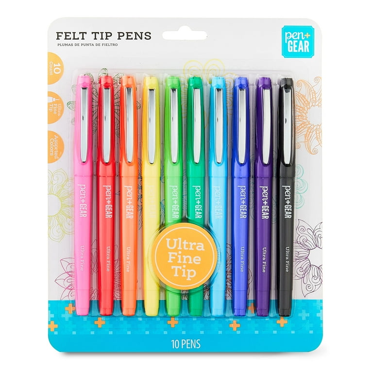 Ultra Fine Felt-Tip Assorted Colors Pens Quick-Drying Ink 10 Count
