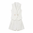 thumbnail image 7 of Cagogo Women's Sleeveless V Neck Blazer Shorts 2 Piece Set Solid Elegant Vacation Outfit Slim Two Piece Matching Lounge Suits Summer Cruise Travel Clothes, White M, 7 of 7