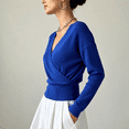 thumbnail image 5 of Women Wrap V-Neck Sweater Soft Long Sleeve Knit Pullover Top Slim Fit Waist Cropped Sweaters, S, 5 of 5