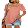 thumbnail image 2 of Womens Summer Casual Tops  Solid Color/Striped Print Short Sleeve Square Neck Simple Loose T-shirt, 2 of 5