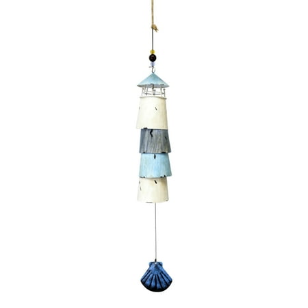 Lighthouse Bell - Blue and White Lighthouse Bell Wind Chimes Painted Layered Metal
