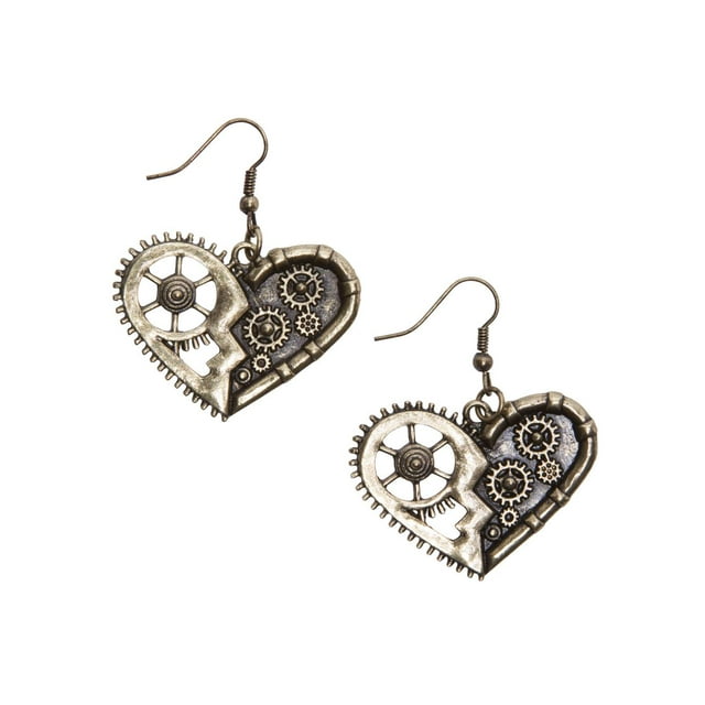 Steampunk Earrings - Gear Heart - Silver