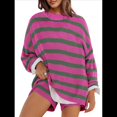 thumbnail image 1 of Conjunto de Pijama de Dos Piezas para Mujer, de Gran Tamaño, con Suéter A Rayas, Top de Larga y Pantalones Cortos. Rosa Roja M, 1 of 5
