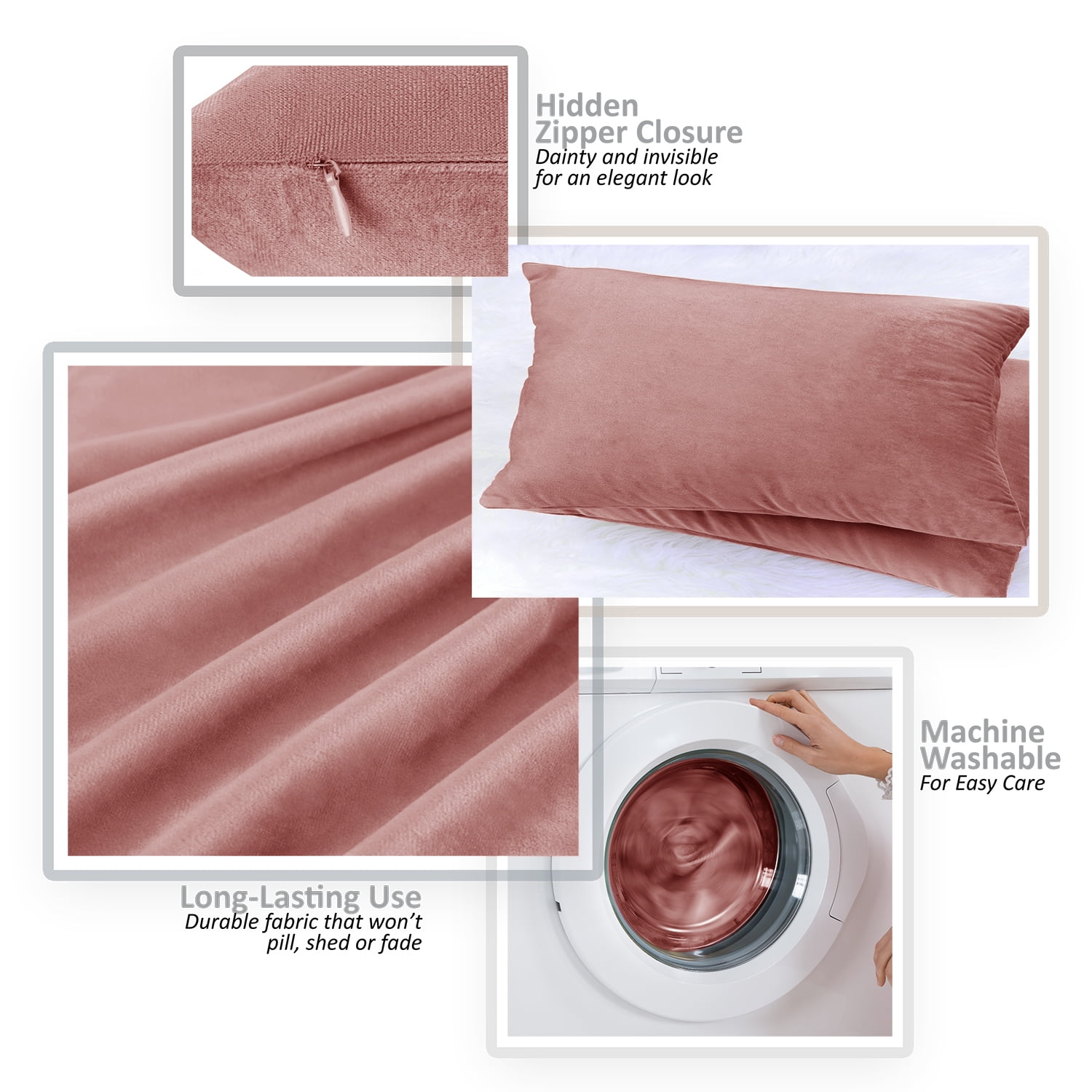 Clara Clark Plush Solid Decorative Microfiber Square Throw Pillow Cover with Throw Pillow Insert for Couch, Misty Rose, 22"x22"", 4 Piece Decorative Soft Throw Pillow Set