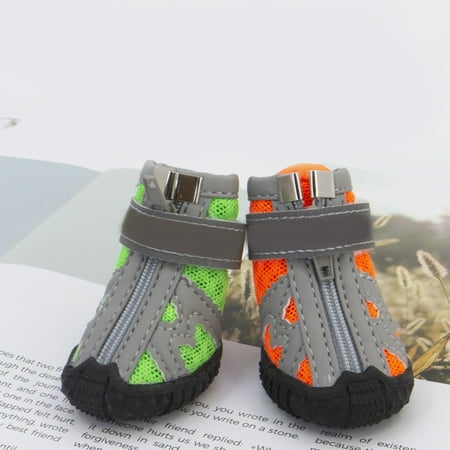 Sarkoyar 4Pcs Dog Shoes Reflective Breathable Mesh Fabric Zipper Closure Puppy Sport Boots for Walking