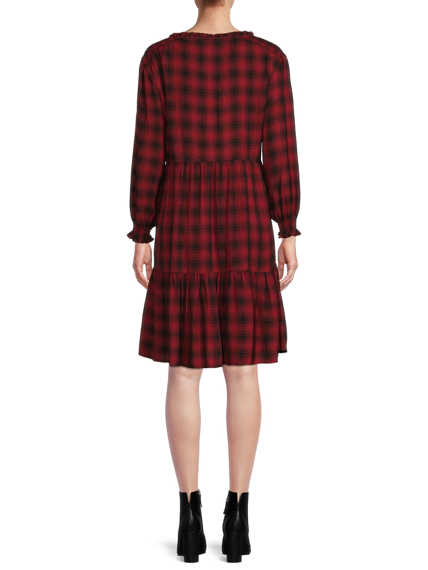 Blu White Blu Women's Smocked Shoulder Plaid Dress