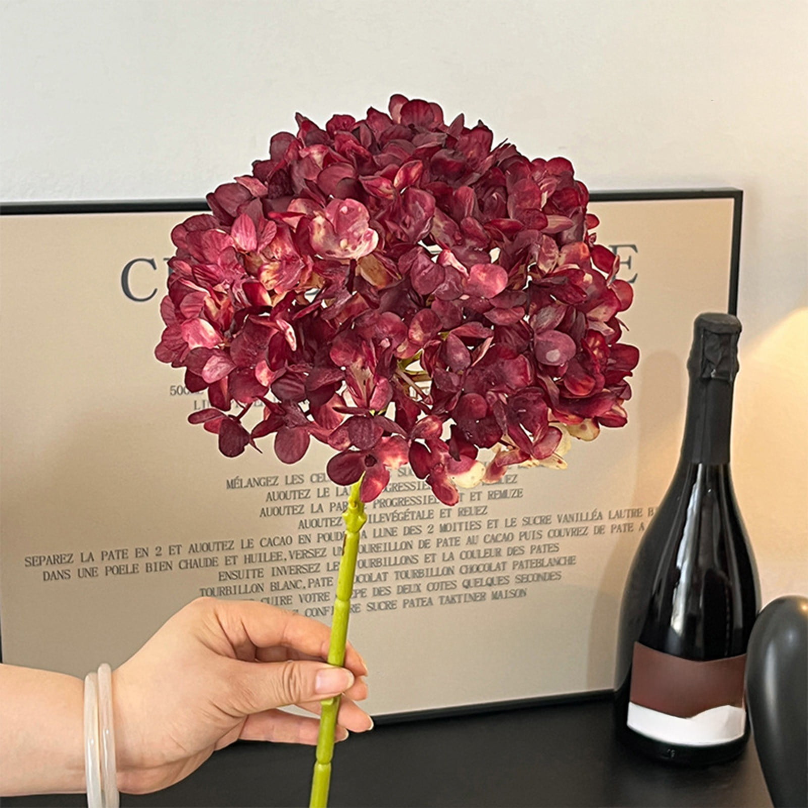 Artificial Hydrangea Flower Single Stem Silk Fake Floral for Wedding Home Decoration DIY Craft Vase Arrangement Photo Prop Store Display Oil Painting Style (Red)