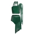 thumbnail image 3 of Runhomal Haut Court Deux Pièces pour Femme avec Strass Lyriques et Short Tenue de Danse Moderne Vert Foncé TTG, 3 of 5