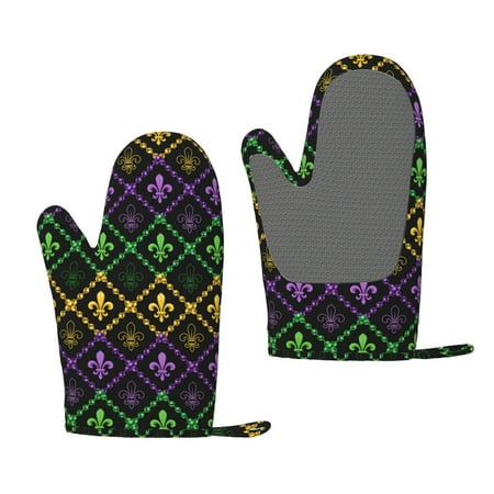 

Lukts Mardi Gra Geometric for Silicone Anti-Scalding Gloves Kitchen Lanyard Gloves for Grilling Baking Cooking