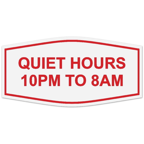 Signs ByLITA Fancy Quiet Hours 10 PM To 8 AM Sign - Laser-Engraved Lettering | Durable ABS Plastic | Vibrant Colors | Powerful Foam Tape (White/Red) - Large