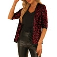 thumbnail image 1 of INSPIRE CHIC Veste Élégante à Paillettes pour Femme, Ouverte à l'Avant, Sans Col, Décontractée, Manches 3/4, Cardigan en Velours, Rouge Foncé, TP, 1 of 6