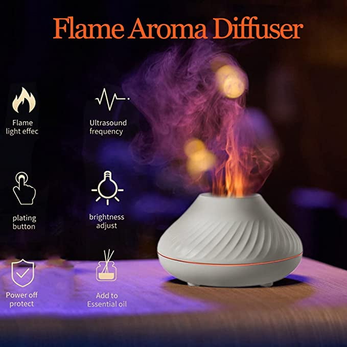 TeeMars Flame Essential Oil Diffuser 130mL-Aromatherapy Scent Diffuser/Cool Mist Humidifier 10 Hours Runtime for Home Office, White