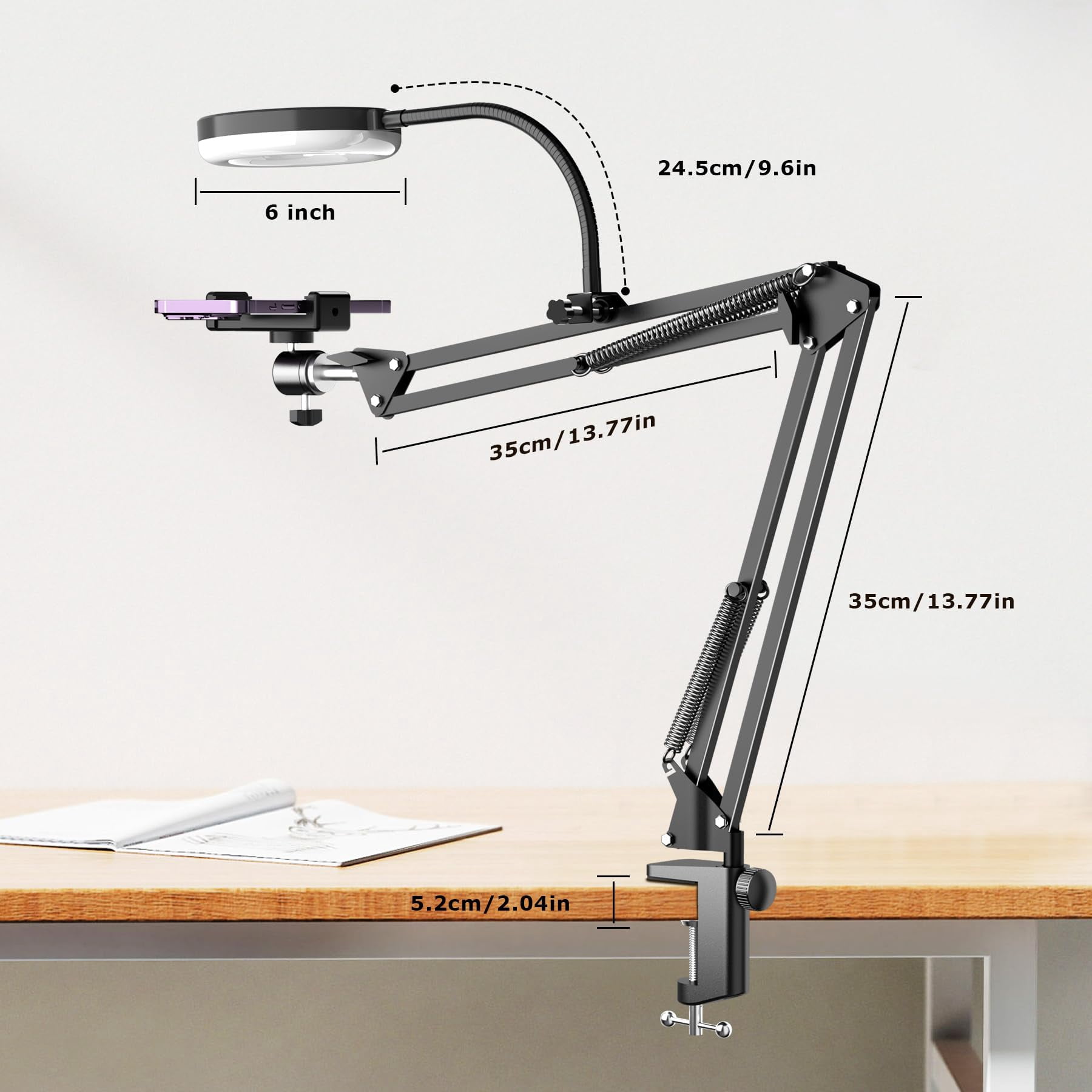 Overhead Camera Mount With Ring Light  Flexible Articulating Phone Arm Stand Compatible Webcam Desk Tripod For Live Stream Cooking Video Recording