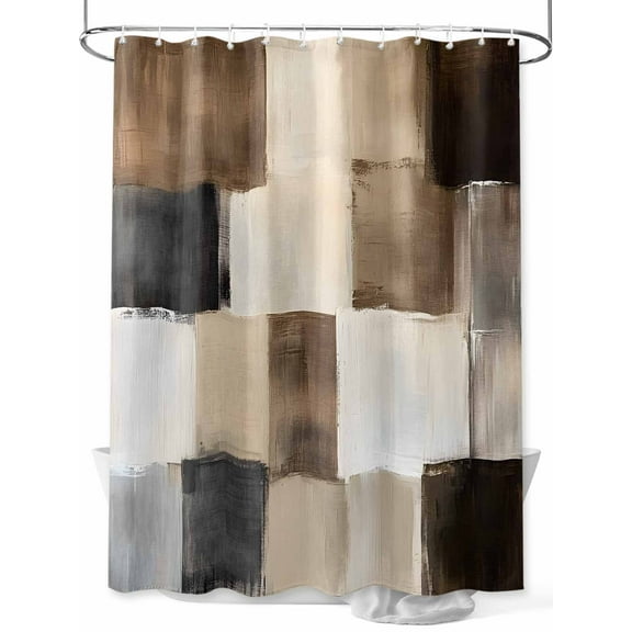 Fsddascl Black Brown Abstract Shower Curtain Set - 72" x 78" Washable Bathtub Curtain with 12 Hooks, Oil Painting Color Blocks Waterproof Fabric Stall Shower Curtains for Bathroom/Bathtub Décor