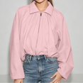 thumbnail image 2 of Unir Collared Zip Up Casual Bomber Jacket for Women, Balloon Sleeve Cropped, Thick Durable Polyester Everyday Outerwear, 1 Piece, S-L, 2 of 6