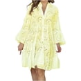 thumbnail image 2 of Vestidos lisos con ojales recortados para mujer Otoño Verano encaje manga larga cuello en V rayón gráfico vestidos largos mujeres 2023, 2 of 5