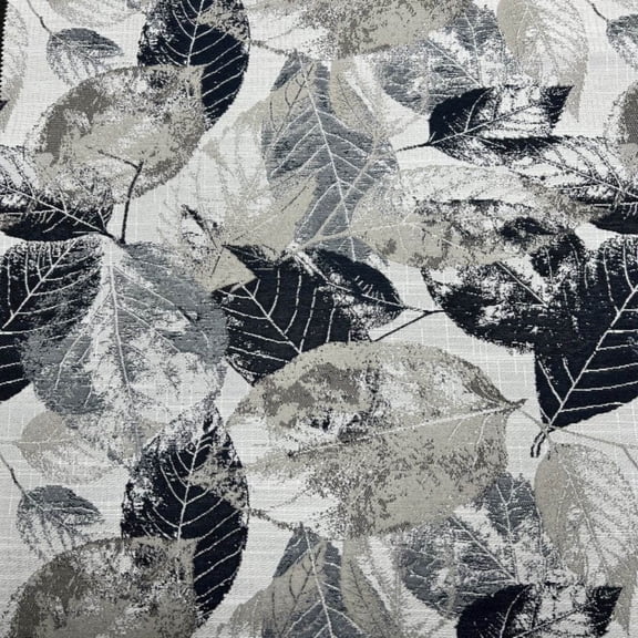 FALLEN LEAVES Jacquard Leave Print Tapestry Fabric, 118 Inch in Width, | Home Decor, Black / Cut by the Yard