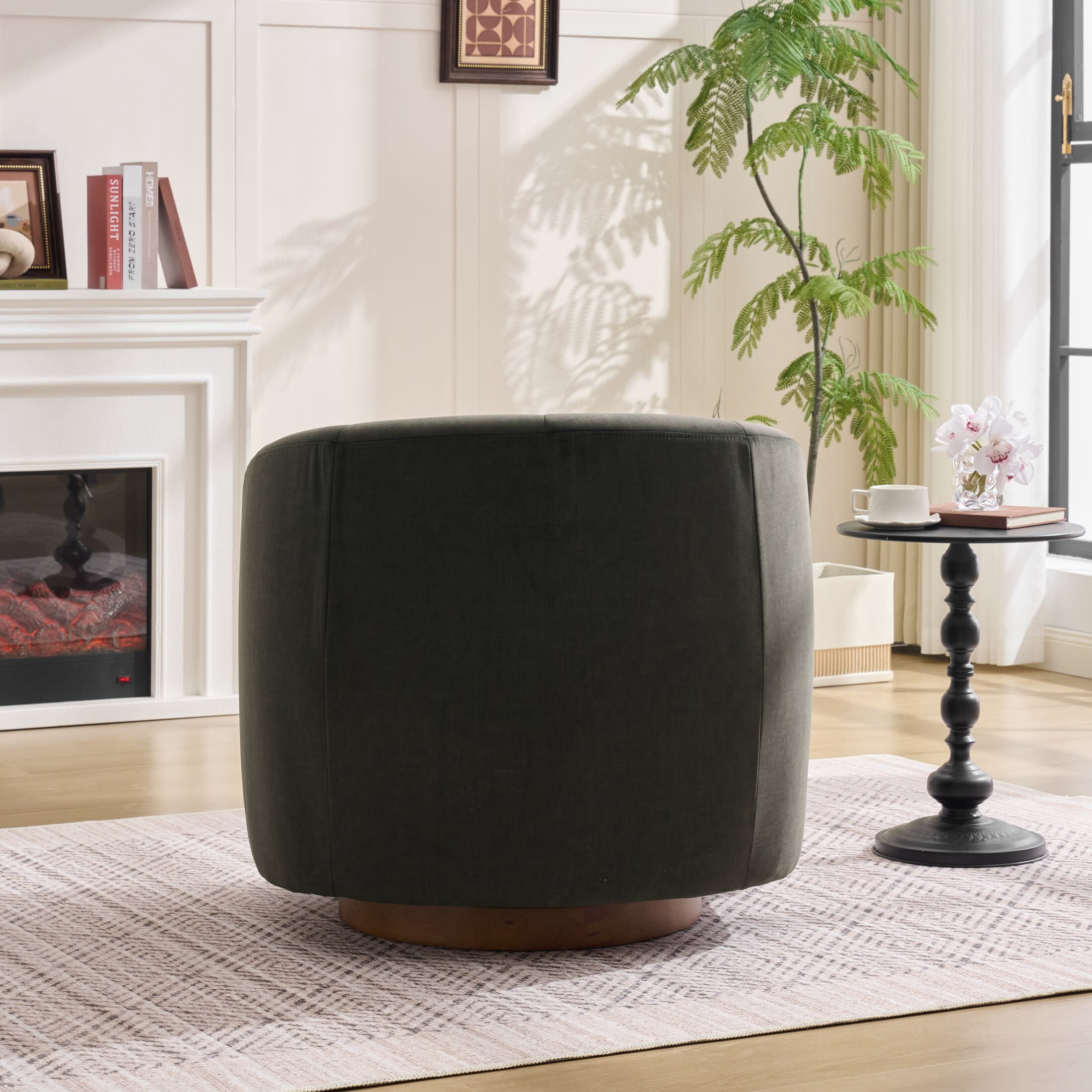 Noble House Swivel Accent Chair with Solid Wood Base, Velvet Upholstered Armchair for Living Room, Gray