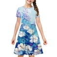 thumbnail image 5 of MKOSPLRT Girls Short Sleeve Floral Dress Kids Boho Casual Twirly Skater Dress Retro Boho Flowy Pleated Dress for Girls 4-14 Years, 5 of 8