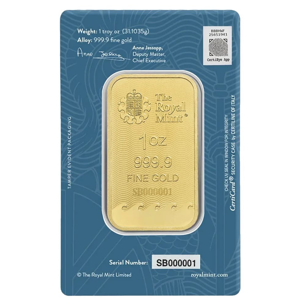 1 oz The Royal Mint Britannia Gold Bar .9999 Fine (New Assay)