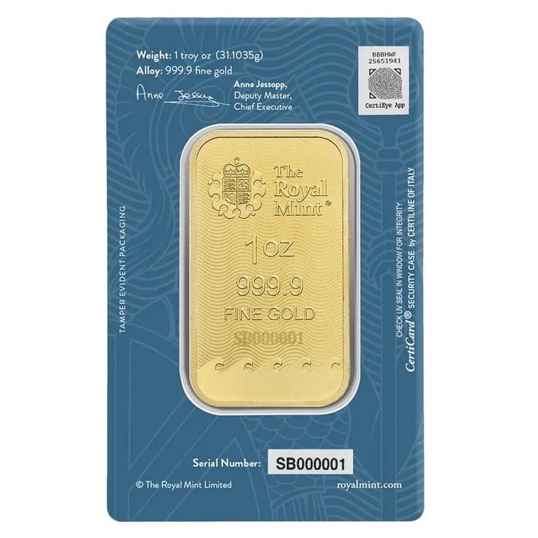 1 oz The Royal Mint Britannia Gold Bar .9999 Fine (New Assay