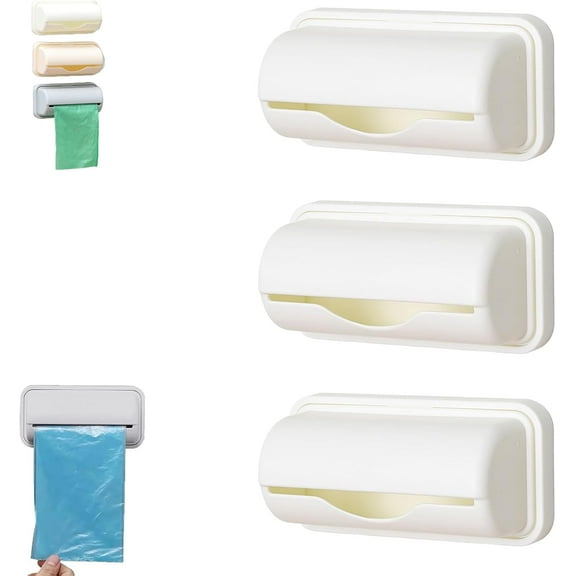 Garbage Bag Dispenser for Inside Trash Can, Trash Bag Dispenser for Bottom of Can, 3pc Peel-Stick Bin Liner Kit, Wall Mount Holder, Non-Trace Adhesive, Bathroom, Kitchen, Office