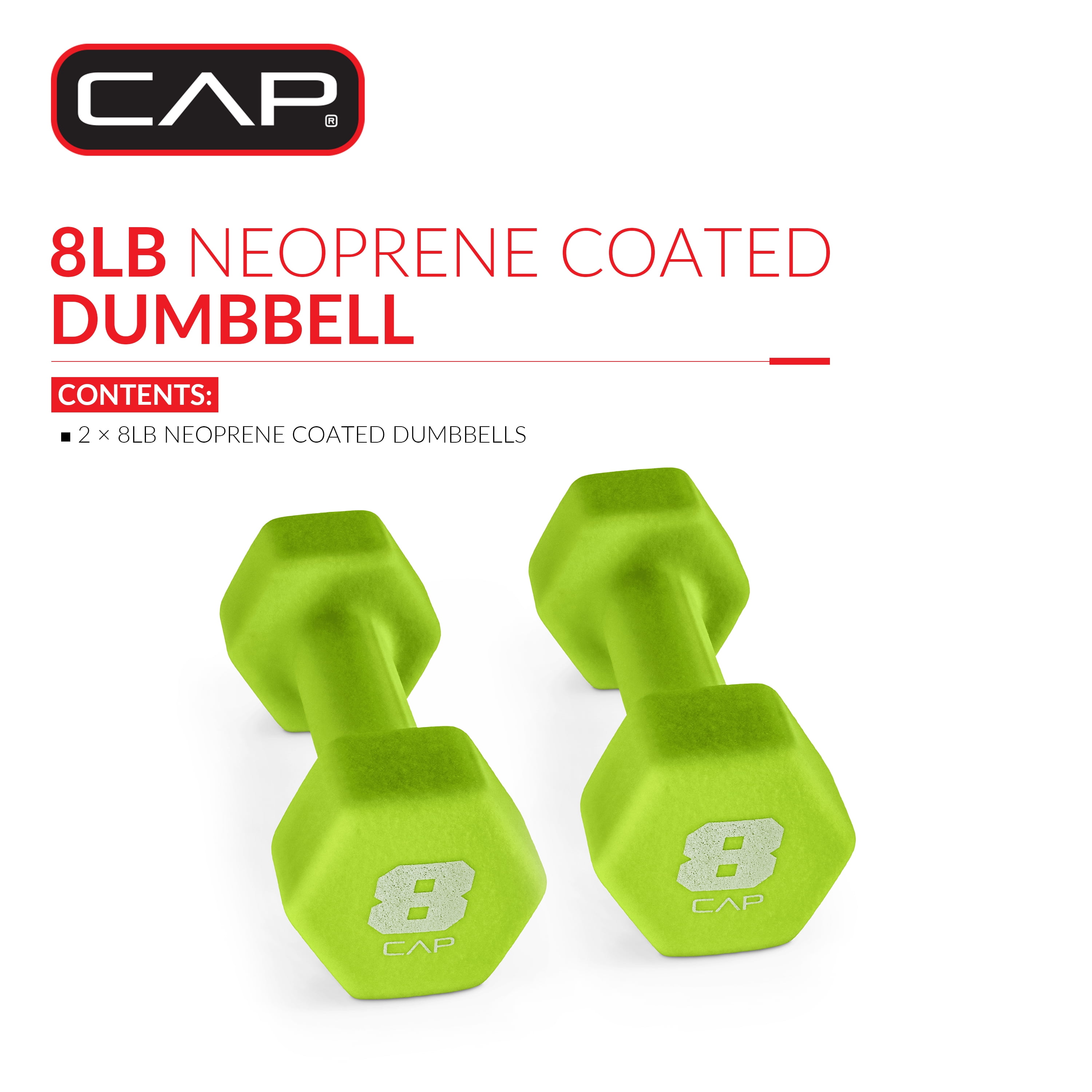 CAP Barbell, 8lb Green Neoprene Dumbbell, Pair