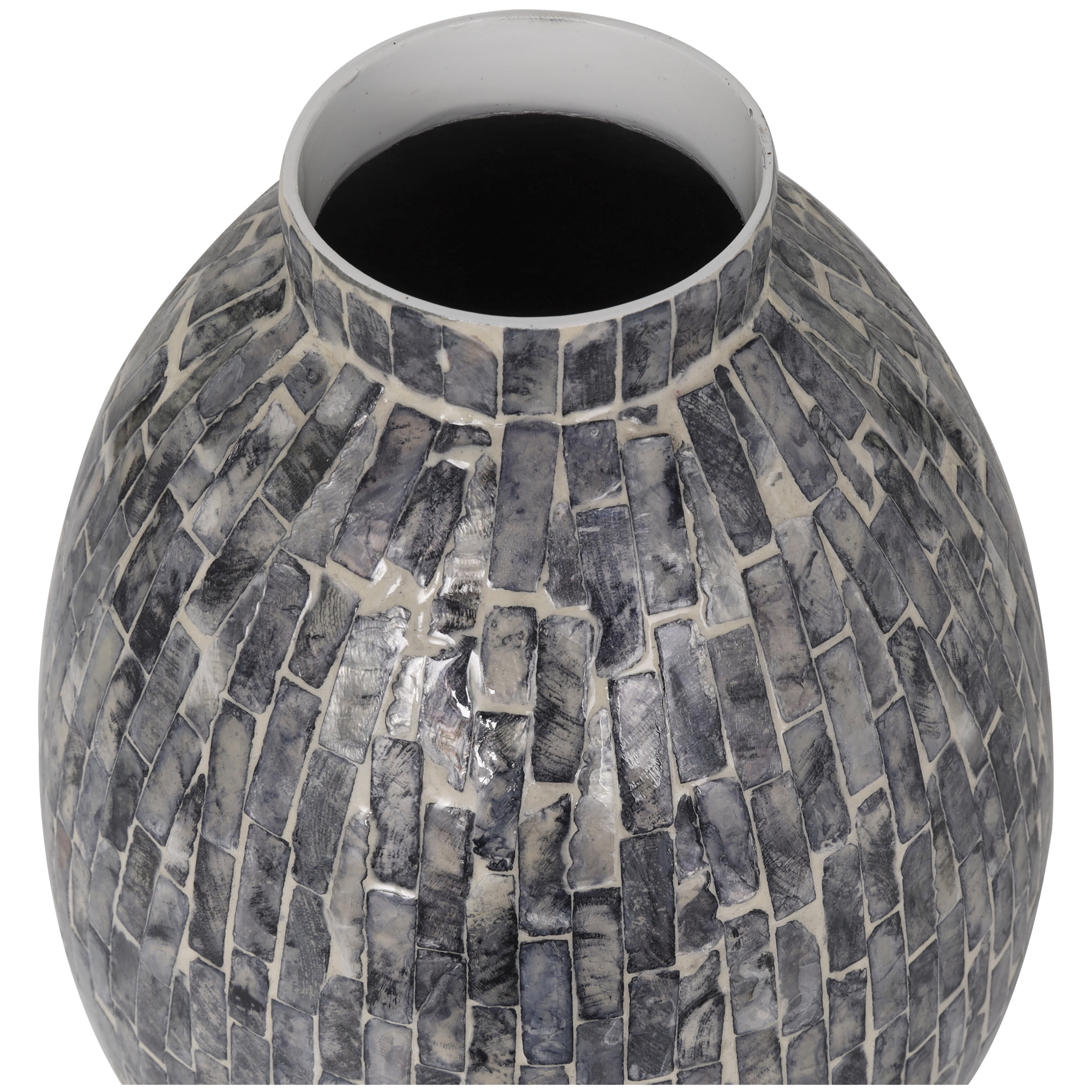DecMode 12" Handmade Mosaic Inspired Gray Mother of Pearl Vase