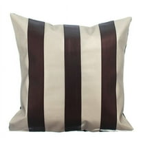 Cream Decorative Throw Pillow Covers 16x16 inch (40x40 cm), Faux Leather Decorative Zippered Pillow Covers, Striped, Modern Handmade Pillowcases - Alternating Choco