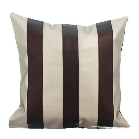 Cream Decorative Throw Pillow Covers 16x16 inch (40x40 cm), Faux Leather Decorative Zippered Pillow Covers, Striped, Modern Handmade Pillowcases - Alternating Choco