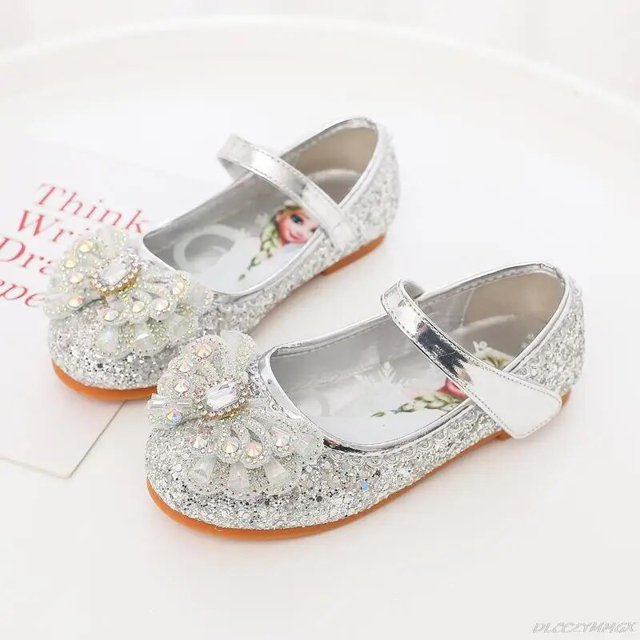 Disney-zapatos de fondo suave de dibujos animados para niña, zapatillas de princesa de Elsa, zapatos de cristal congelado, zapatos planos de cuero para niña con flores