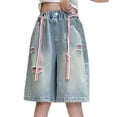 thumbnail image 3 of Girls Ripped Jeans Shorts High Waist Raw Hem Straight Leg Y2K Distressed Denim Shorts for Girls, 3 of 8