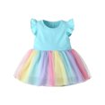 thumbnail image 1 of goowrom Girls Rainbow Mesh Yarn Stitching Fly Sleeve A-line Princess Dress, 1 of 9